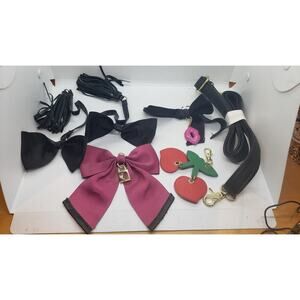 Betsey Johnson Bow Charm Purse Accessories Lot Black Pink Strap Cherry Keychain